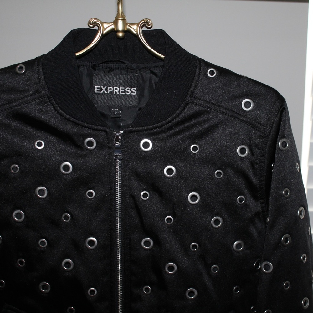 Express Black Eyelet Bomber Jacket - Picture 6 of 15